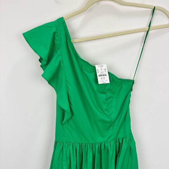 J.Crew One Shoulder Midi Dress A Line Ruffle Pockets Kelly Green US 00 NWT - Picture 12 of 12